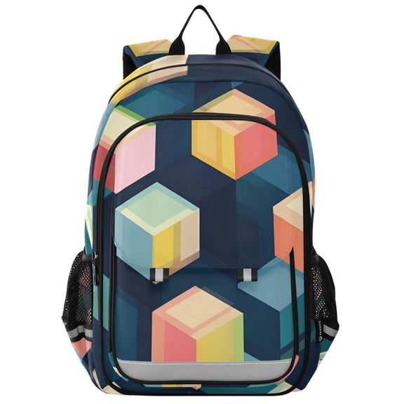 FORMRS Unisex School Backpack 17" Student Travel Bag with Laptop Compartment, Blue Cubes
