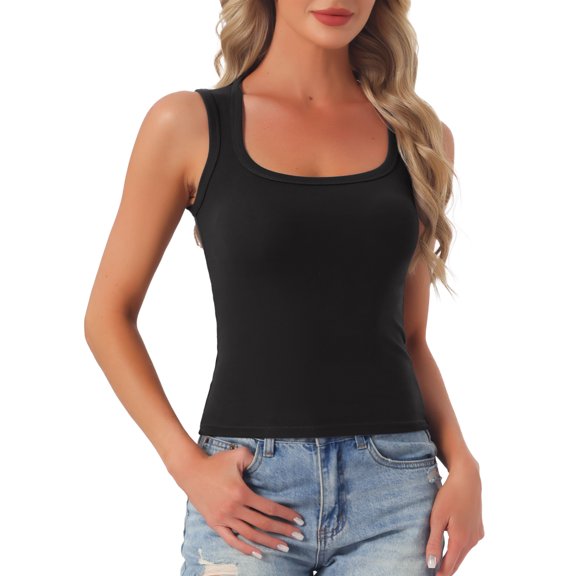 DARING DIVA Women's Scoop Neck Sleeveless Fitted Cotton Layering Tank Top XS Black
