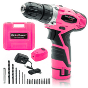 Pink Power Pink Drill Set for Women - 12Volts Cordless Drill Driver Tool Kit - Electric Screwdriver with Case, Battery, Charger and Drill Bit Set