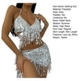 thumbnail image 7 of sunsanly 3 Pcs/Set Summer Bathing Suit Multi Tassels Solid Color Lace Up Halter Neck Low-cut Swimming Backless Shiny Sequins Lady Bikini Set Water Sports Clothes, 7 of 7