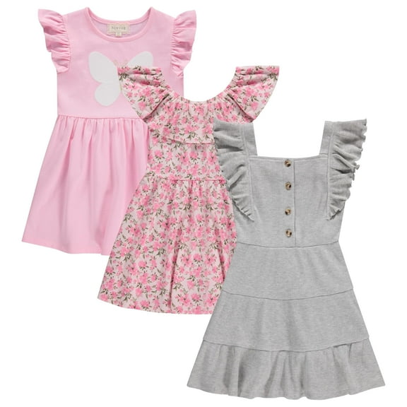 BTween 3 Piece Girls Summer Dress Set - Short Sleeve Casual Skater Dresses, Hgrey, 6