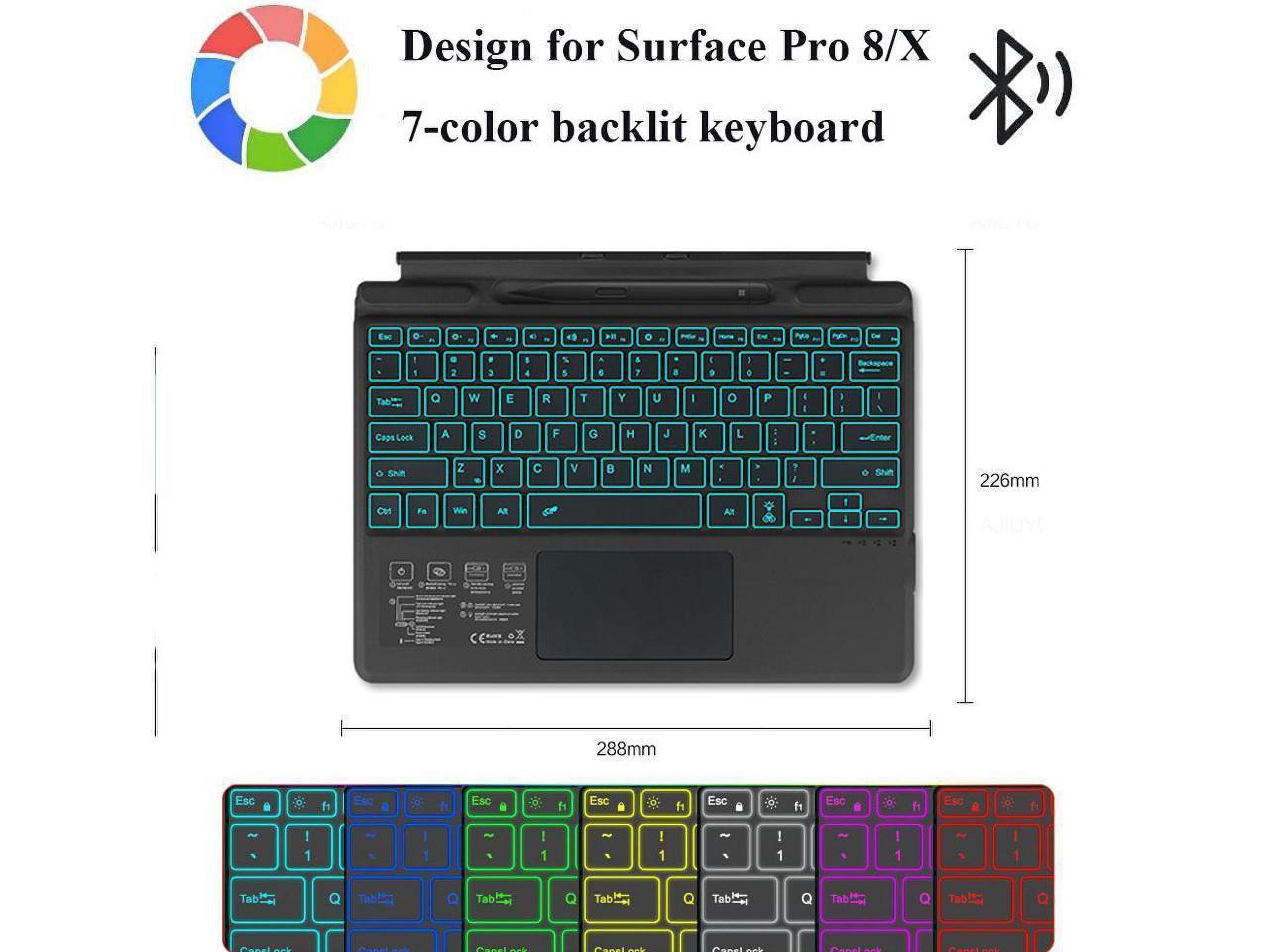 Type Cover for 13 inch Microsoft Surface Pro 10 / Pro 9 / Pro 8 / Pro X, Portable Bluetooth Wireless Keyboard with 7-Color Backlits/Touchpad/Pencil Holder