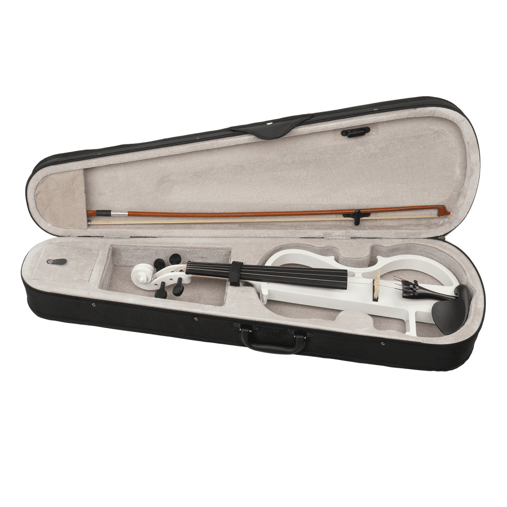 Tcbosik Electric Violin 4/4 Full Size, Silent Violin Set with Headphone and Connecting Line for Beginner, String Instrument with Case, Bow and Rosin, White