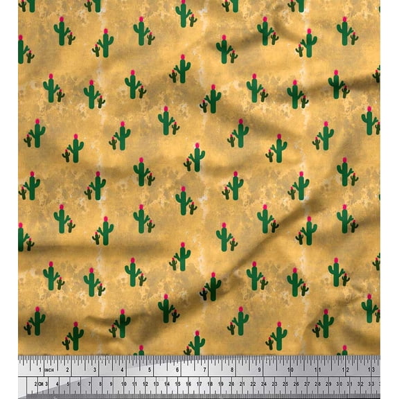 Soimoi polyester Crepe Fabric Cactus Tree Decor Fabric Printed Yard 42 Inch Wide