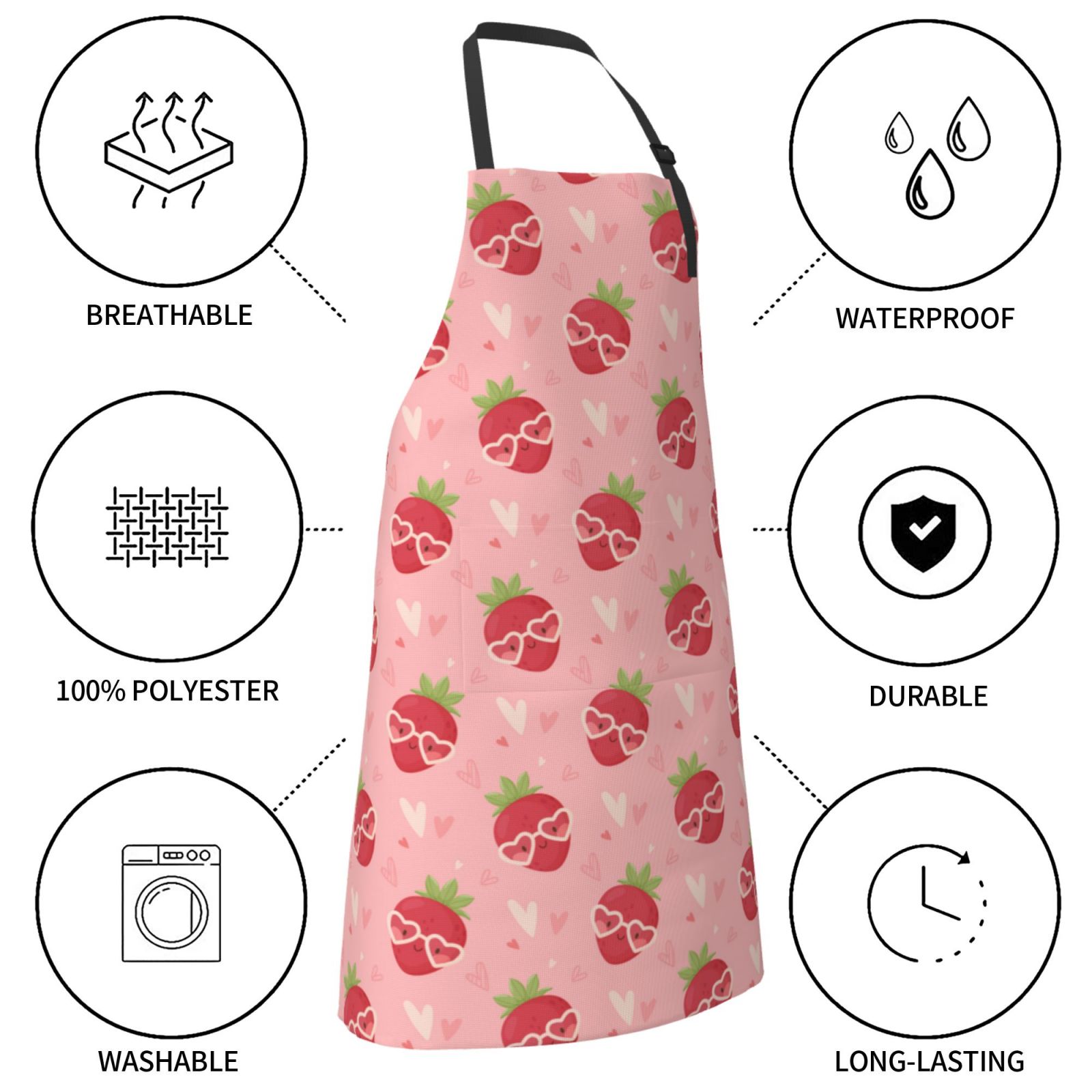 Picia Strawberries Waterproof Apron for Unisex Adult - Adjustable Bib Apron with Pockets, Ideal for Cooking, Gardening, Painting, and Household Chores