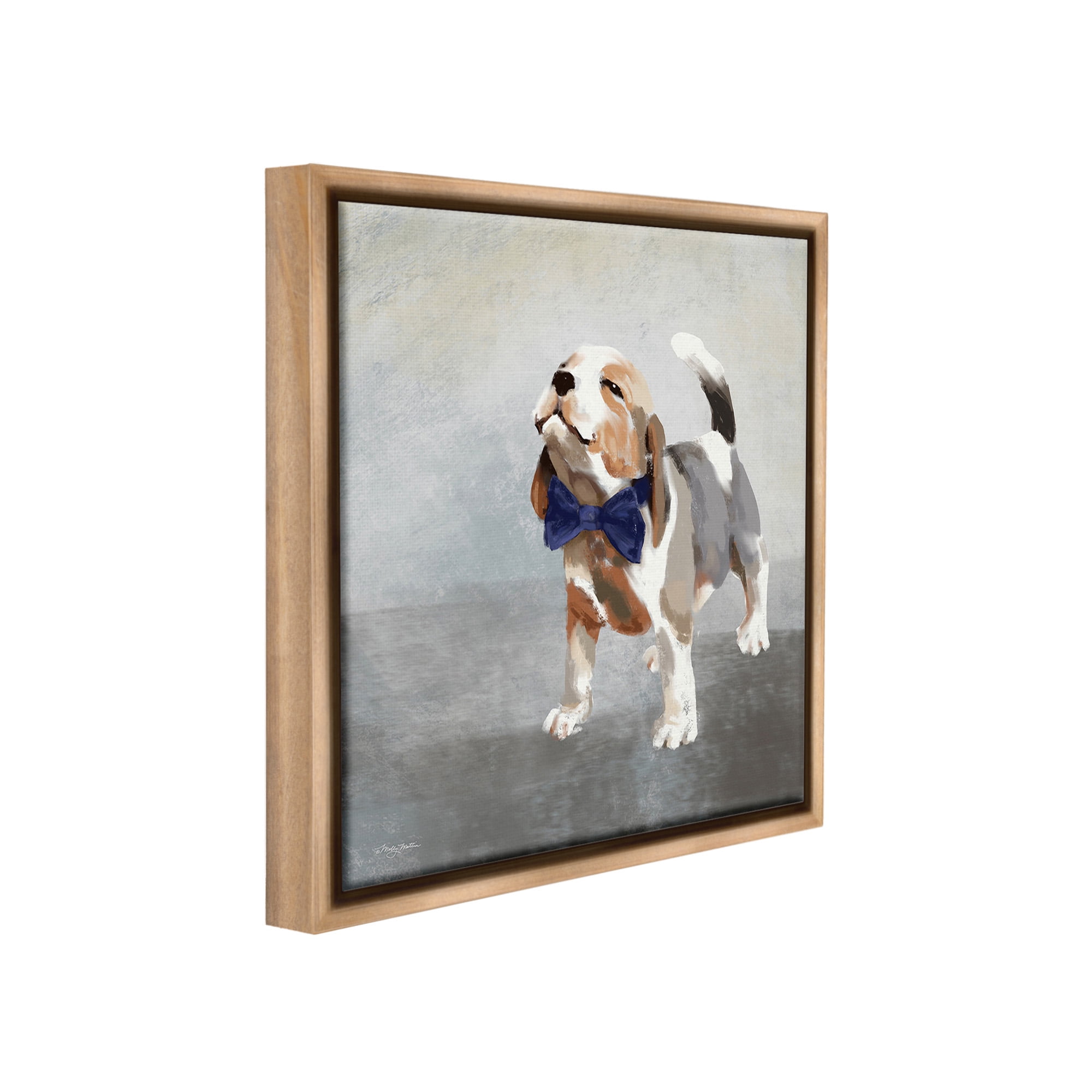 Stupell Industries Happy Beagle in Bowtie Animals & Insects Painting Brown Floater Framed Canvas Art Print Wall Art, 18 x 18