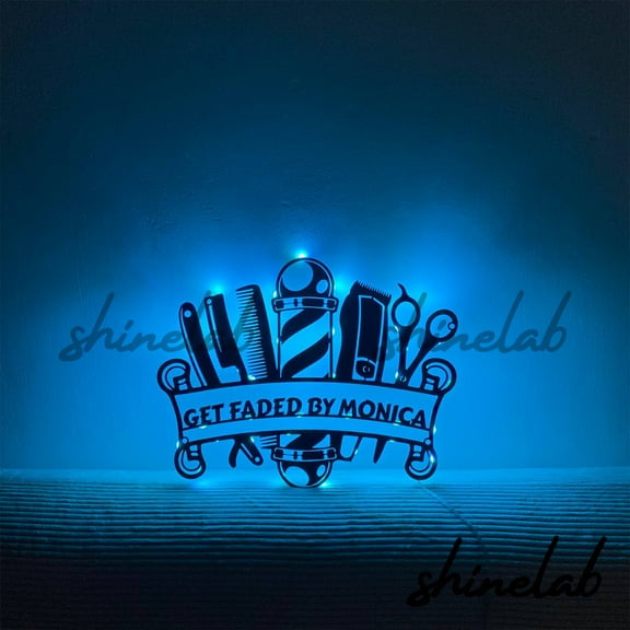 Shinelab Barber Shop LED Wall Art, Custom Personalized Barber Metal Sign Wall Decor 10513