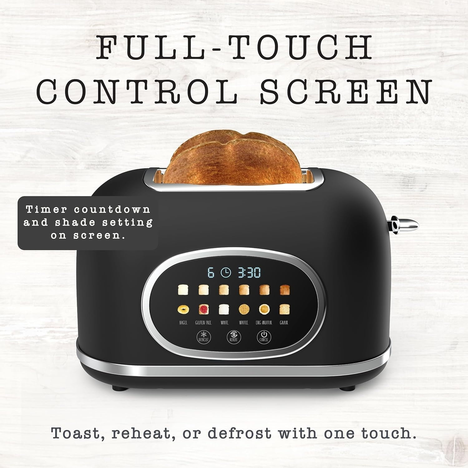 Rae Dunn Toaster, Digital Retro Stainless Steel with 6 Shade Settings, Black