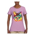 thumbnail image 2 of Wild Bobby Dean Russo Colorful Blue Eyes Cat Cat Lover Women Graphic Tee, Light Pink, X-Large, 2 of 5