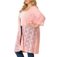 thumbnail image 4 of MODA NOVA Junior's Plus Cardigan Lace Open Front 3/4 Sleeve Bolero Cardigan  Pink 2X, 4 of 6
