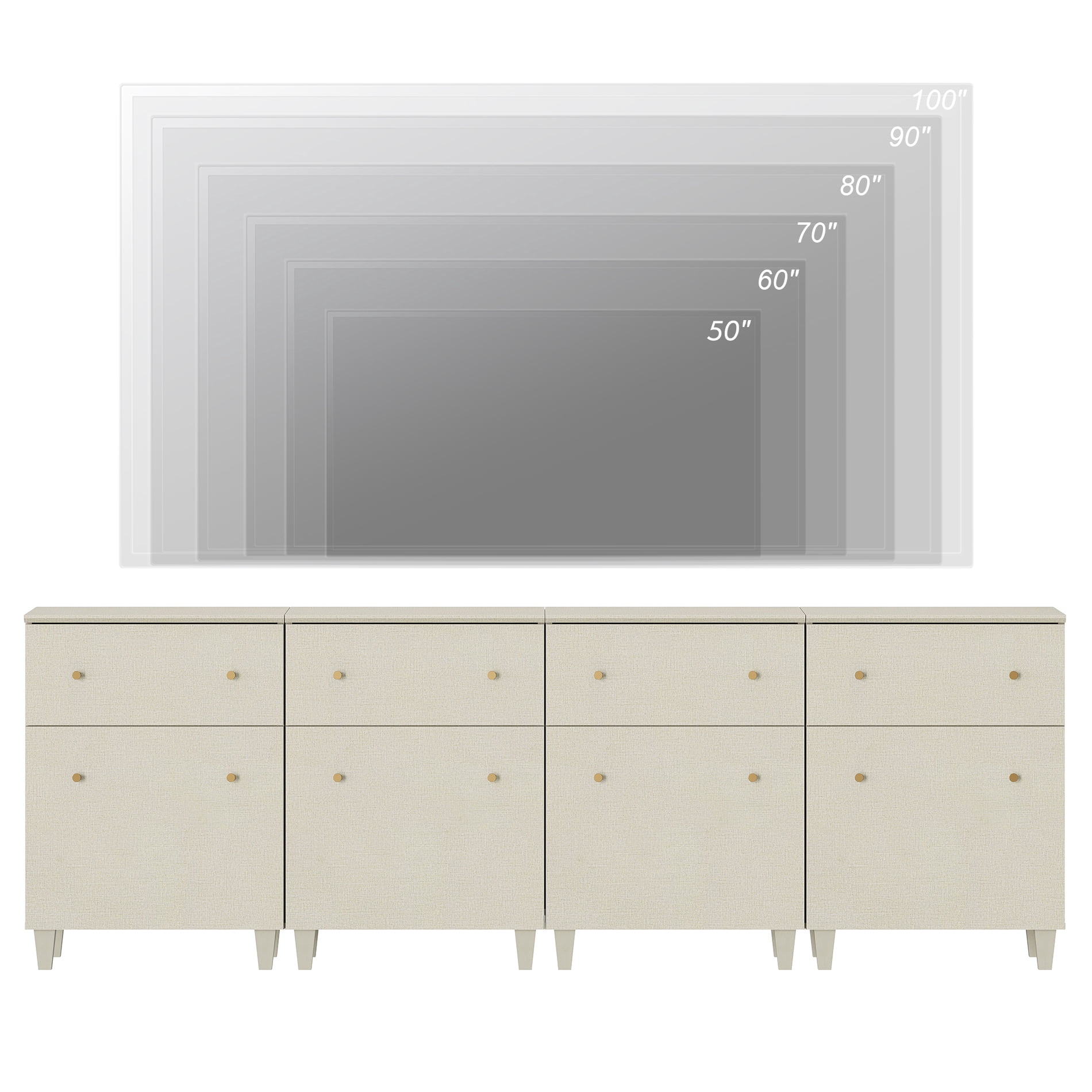 WAMPAT TV Stand Cabinets for 100+ Inch Flat Screen, 4-in-1 Modern Highboy Wooden Entertainment Center with 4 Drawers and Shelves, Dark Beige