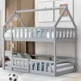 thumbnail image 2 of Aukfa Twin-over-Twin Bunk Bed with Fence and Door, Solid Wood House Bunk Bed for Kids Toddy - Gray, 2 of 9