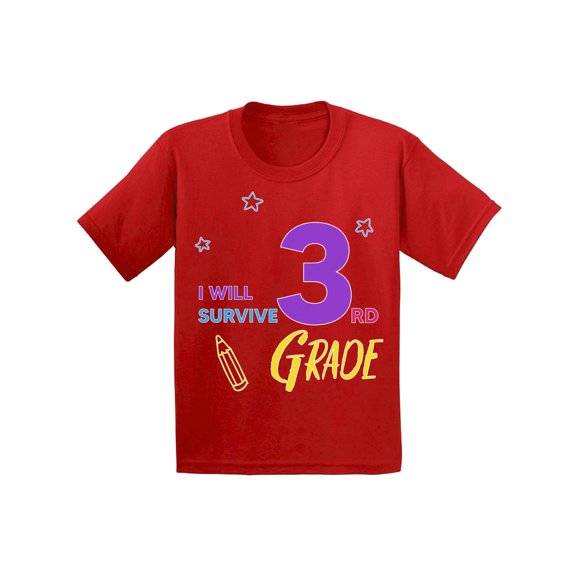 Back to School Shirts for 3rd Grader Shirt Kids I Will Survive Third Grade T Shirt First Day of School 9 Years Old Girls Shirts Funny School Gifts 10 Years Old Boys Shirts for School Third Grade Shirt