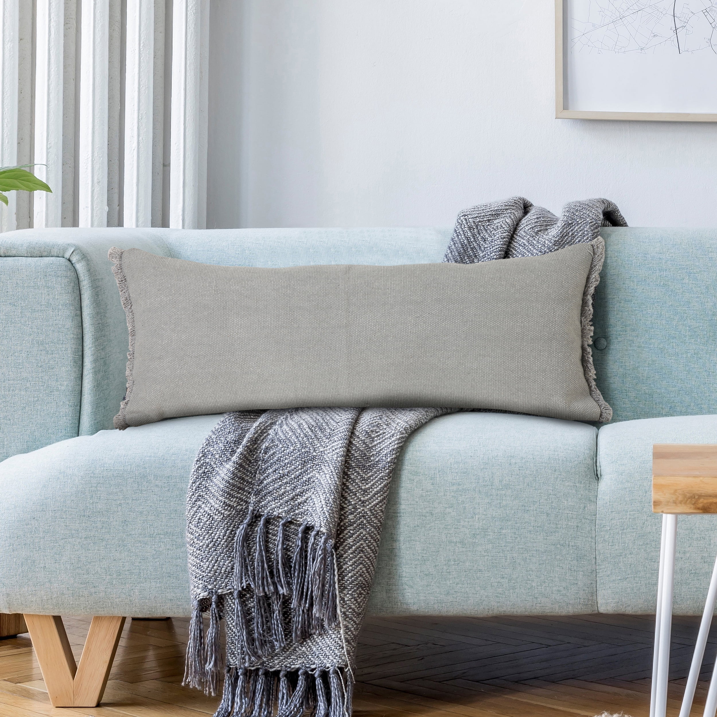 Ox Bay Nellie 14" x 36" Gray Soild Cotton Adult Decorative Lumbar Throw Pillow