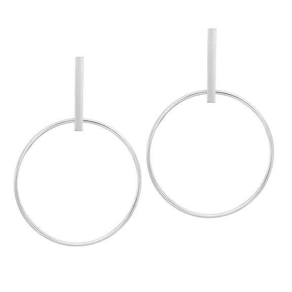 Sleek Hoop Shape and a Bar Sterling Silver Post Dangle Earrings for Female Adult