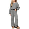 thumbnail image 2 of SERTGUTR Girls' Two Piece Outfit Long Sleeve Round Neck Gingham Top Wide Leg Pants Ruffle Trim Relaxed Fit Fall Winter School Casual Everyday Wear, 2 of 9