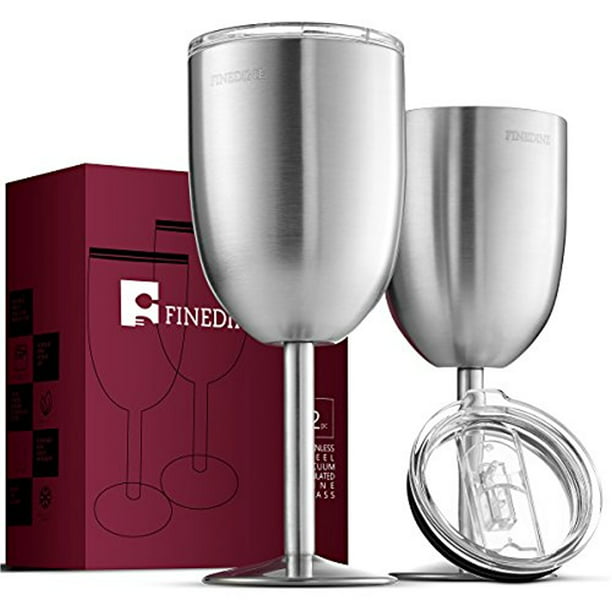 Premium Grade Stainless Steel Wine Glasses Set Of 2 12 Oz Double
