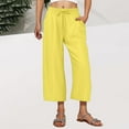 thumbnail image 2 of BLVB Summer Capri Pants for Women Wide Leg High Waist Lounge Trousers Loose Solid Color Cropped Beach Vacation Clothes with Pockets, 2 of 6