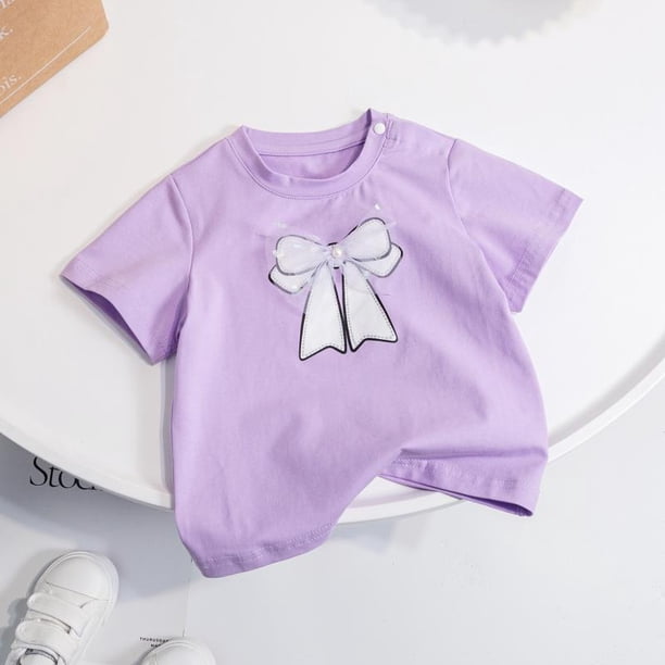Ropa para niñas pequeñas de 0 a 6 años, camiseta de algodón de verano, camiseta infantil de manga corta, camisetas con lazo de dibujos animados bonitos, camiseta para niños de 130cm Gao Jinjia LED