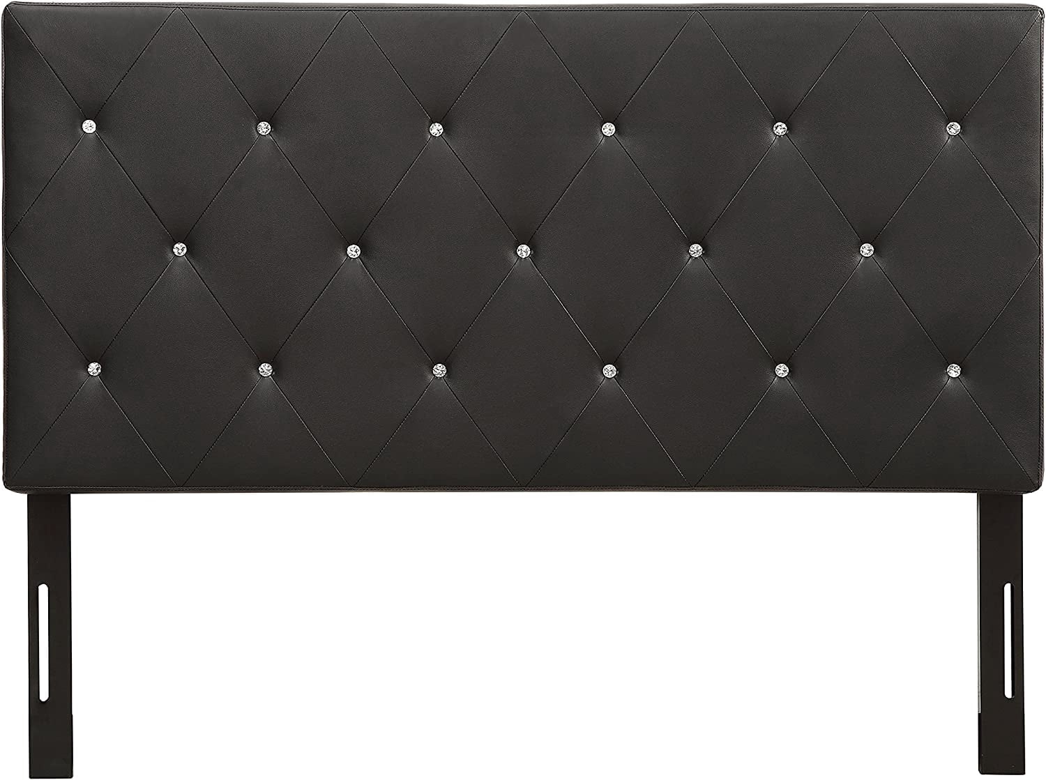 AC Pacific Queen Contemporary Crystal Diamond Tufted Upholstered Headboard, Black