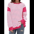 thumbnail image 3 of Sudadera Informal de Larga con Cuello Redondo y Rayas de Color Block para Mujer. Rosa M, 3 of 5