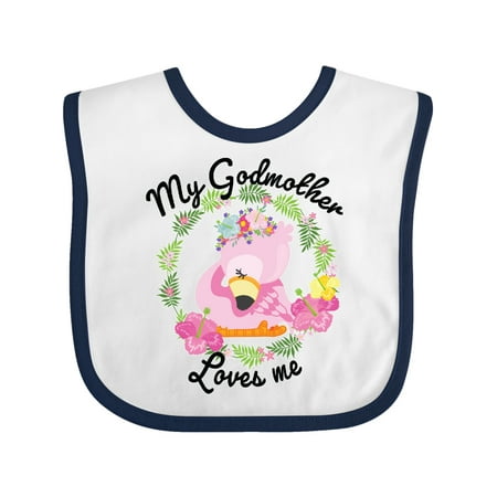 

Inktastic Baby Flamingo My Godmother Loves Me in Flower Wreath Gift Baby Boy or Baby Girl Bib