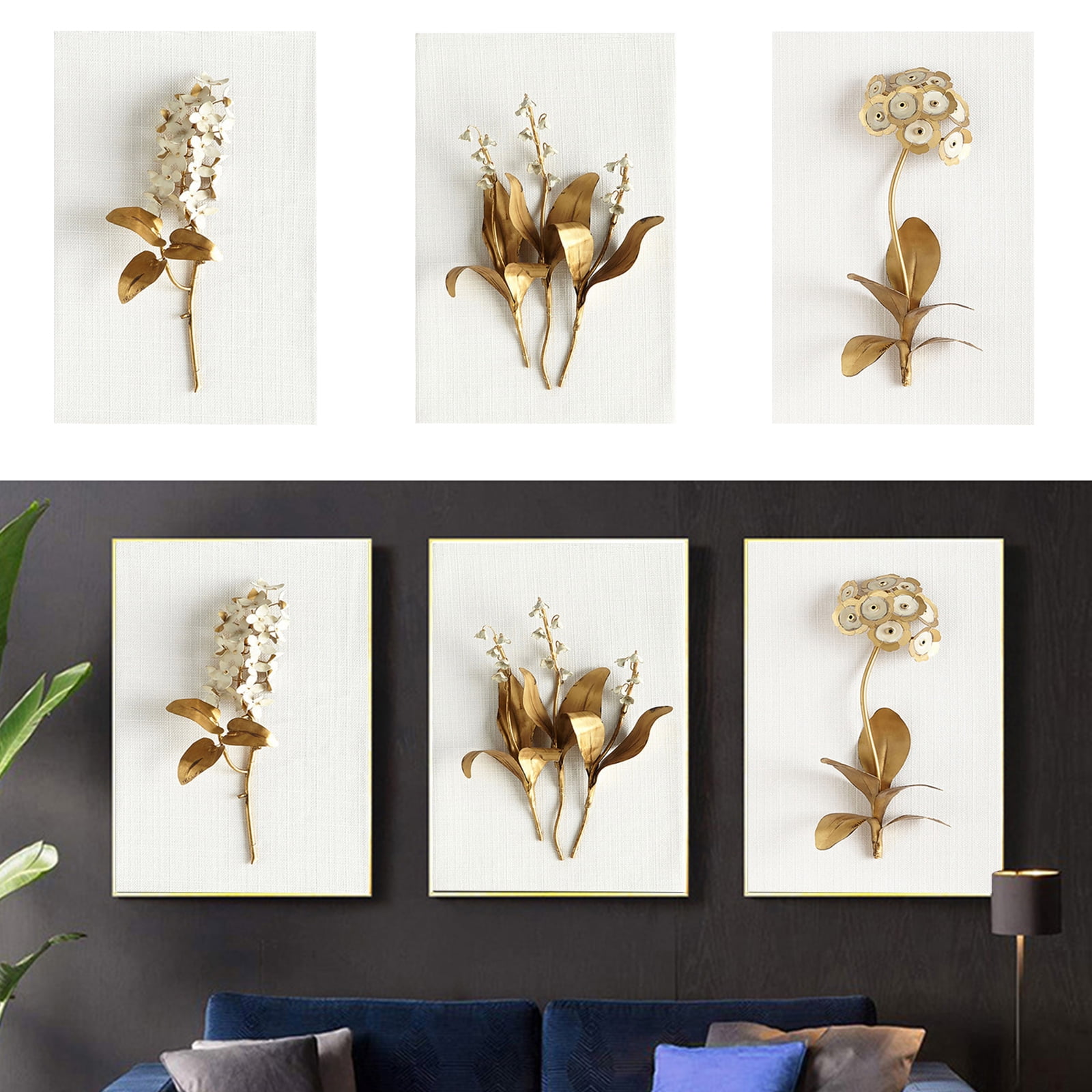 3Pcs/Set Flower Canvas Painting Wall Pictures Wall for Living Room Home Art Decor NO Frame, by SYWAN