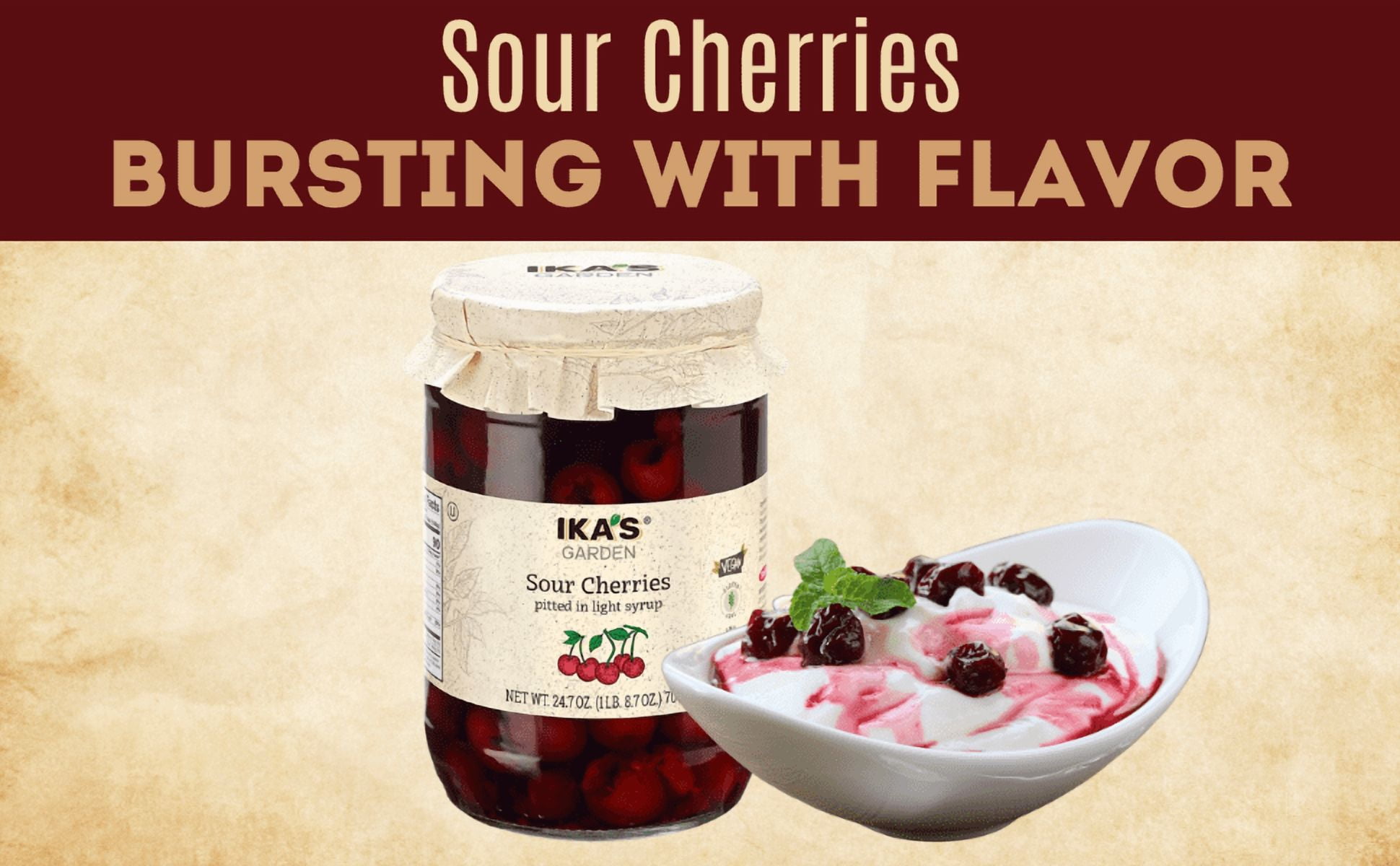 (2 pack) Ika’s Garden Pitted Sour Cherries in Light Syrup, 24.7 oz Jar