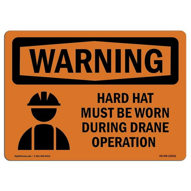 SignMission OS-WS-A-1218-L-12631 12 x 18 in. OSHA Warning Sign - Hard Hat Worn During Crane Operation