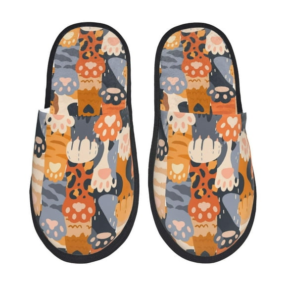 Disketp Cute Cat Paw Print Fuzzy House Memory Foam Slippers, Furry Fur Lined Bedroom Shoes, Cozy Indoor-Medium