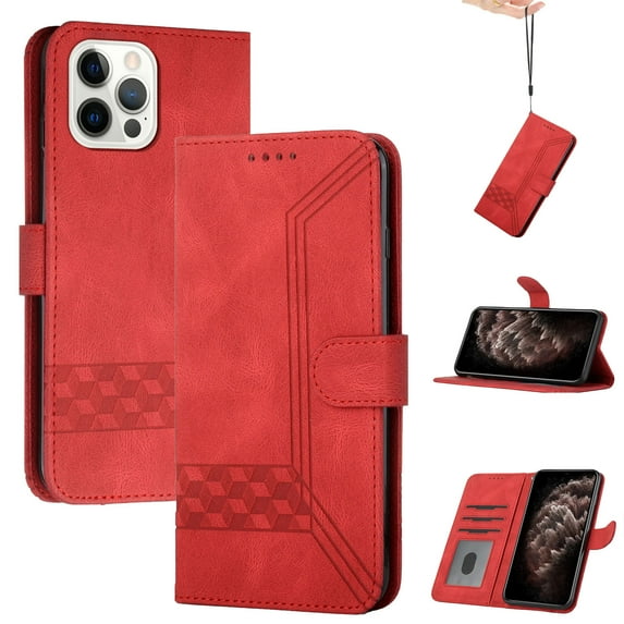 Nalacover Wallet Case For iPhone 13 Pro 6.1 inch,Luxury Premium PU Leather and Soft TPU Magnetic Flip Stand Card Slots with Detachable Wrist Strap Shockproof 360 Protection Cover,Red