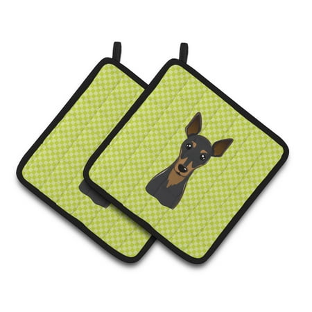 

Carolines Treasures BB1302PTHD Checkerboard Lime Green Min Pin Pair of Pot Holders 7.5HX7.5W multicolor