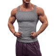 thumbnail image 2 of Men'S Square Neck Ribbed Slim Fit Sports Tank Top Light Gray S, 2 of 9