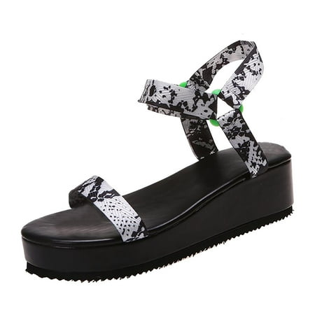 

Cglfd New Wedge With Graffiti Beach Sandals Women Thick Bottom Sexy Snake Pattern Buckle Beach Sandals