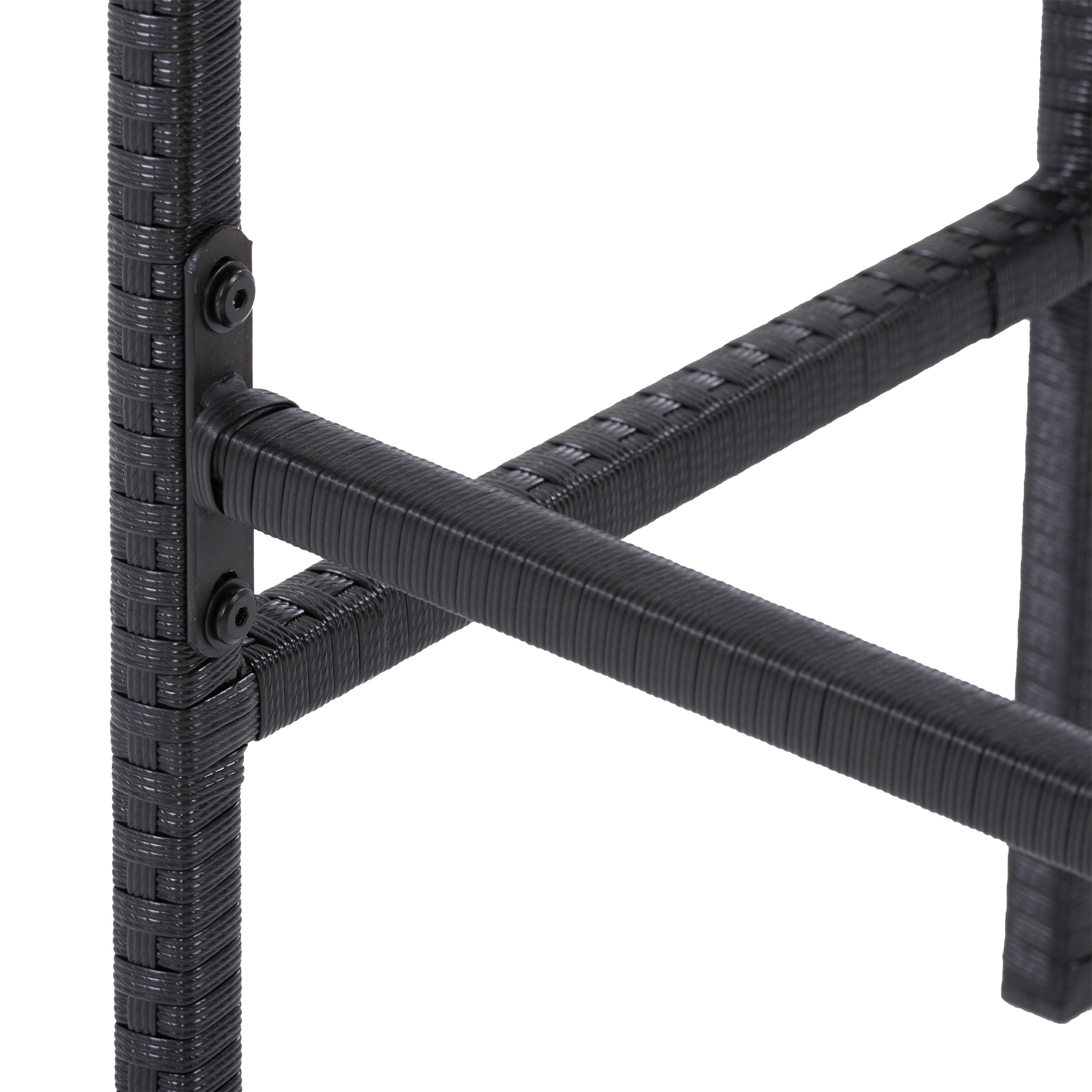 CorLiving Parksville 3-Piece Stylish and Durable Resin Wicker and Steel Patio Bar Set with Barstools with Cushions, Black/Grey