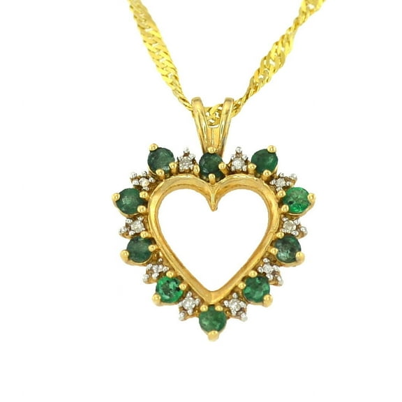 10k Gold Women's Heart Pendant with 0.85 ct Emerald and Diamond