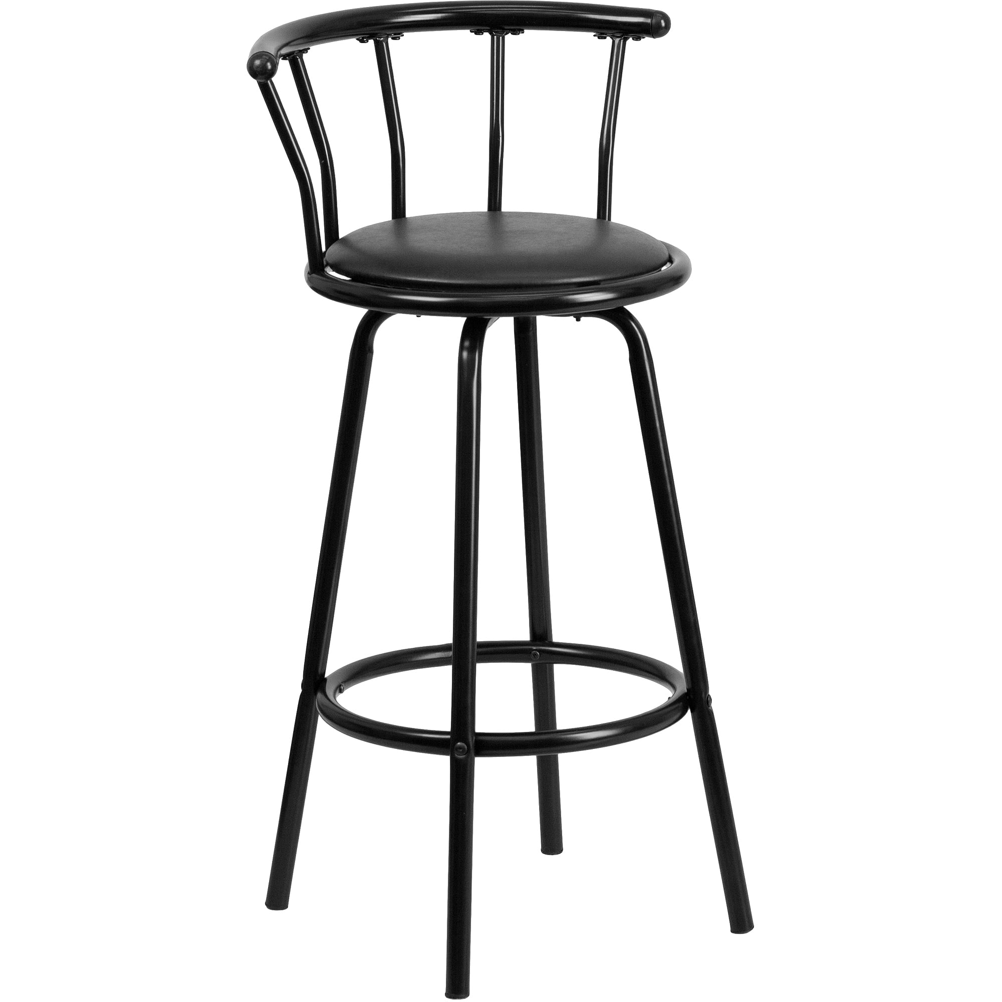 Flash Furniture Crown Back Black Metal Bar Stool with Black Vinyl ... - Flash Furniture Crown Back Black Metal Bar Stool with Black Vinyl Swivel  Seat - Walmart.com