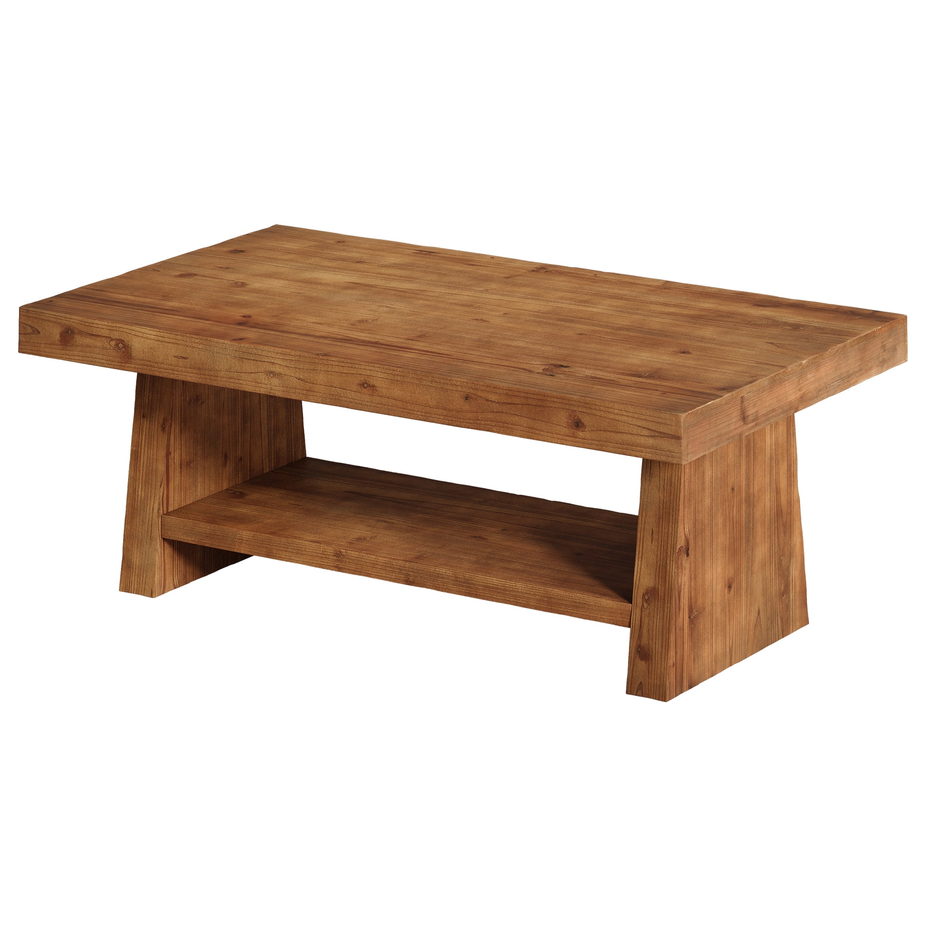 Finmind 2-Tier Solid Wood Coffee Table, 47-Inch Farmhouse Center Table with Storage,Rectangular Tea Table for Living Room, Natural Brown
