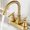Brushed Gold, variant on Kede Bathroom Sink Faucet 4 Inch 2 Handle Centerset Lead-Free Matte Black Modern Bathroom Faucet Vanity Faucet with Pop-up Drain Stopper and Supply Hoses