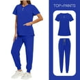 thumbnail image 6 of Scrubs for Women 2 Piece Set, Womens Short Sleeve V Neck Top & Jogger Pant Workwear Outfits with Pockets (XL, Blue), 6 of 8
