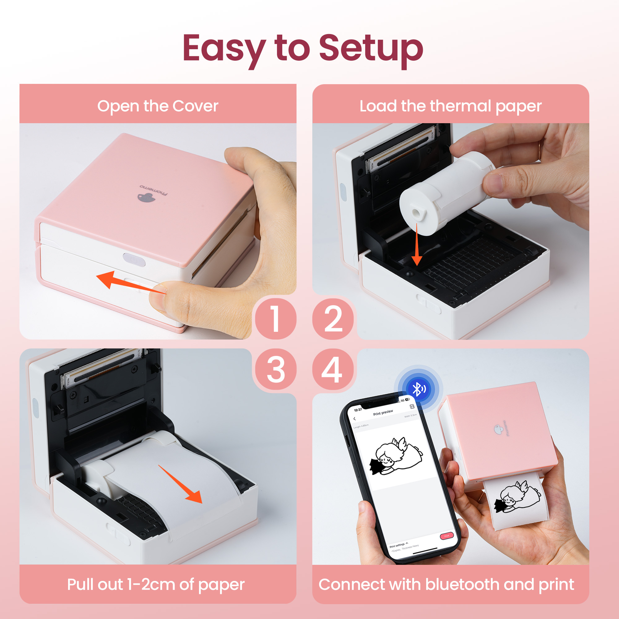 Phomemo Sticker Printer - M02 Label Maker Portable Bluetooth Thermal Sticker Printer for Notes, Gifts, Journals, Planners, Scrapbooking, and Creative Projects(Pink)