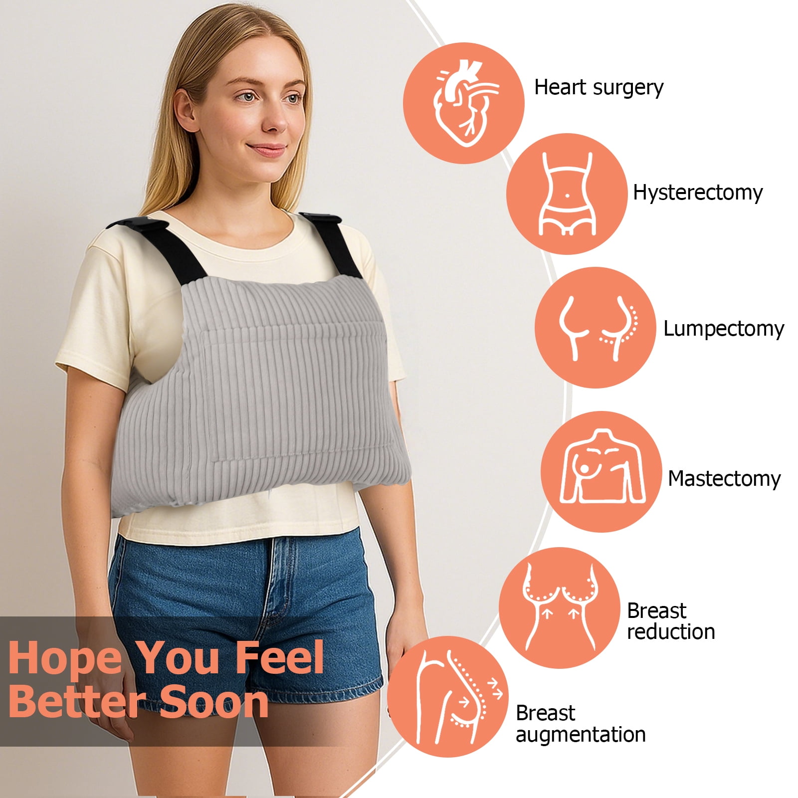 RoamReady Mastectomy Support Pillow Post-Surgery Recovery Aid for Hysterectomy & Breast-Conserving Surgery a Thoughtful Gift for Women's Healing Gray