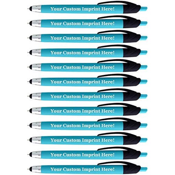 12 pcs/pack Personalized Pens with Stylus - The Montage - Custom Rubberized Printed Name Pens with Black Ink - Imprinted with Logo or Message - Great Gift Ideas -FREE PERSONALIZATION