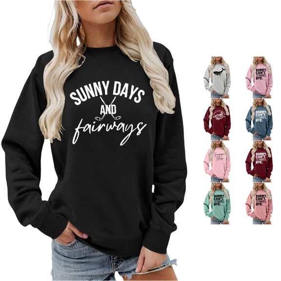 SONXAHE Womens Golf Club Letter Print Pullover Crew Neck Long Sleeve Casual Sweatshirt Top
