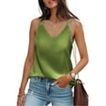 thumbnail image 4 of LISTHA Tank Top for Women Silk Satin V Neck Basic Camisole Vest Sleeveless Plus Size Summer Casual Top Army Green 2XL, 4 of 4