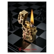 Unique Retro Soft-Flame Copper Mechanical Kerosene Lighter, Automatic Ignition, Refillable, Steampunk, Gear Linkage, Safety Lock, Luxury, Complex, Collectible, Gift for Boyfriend, Thorens