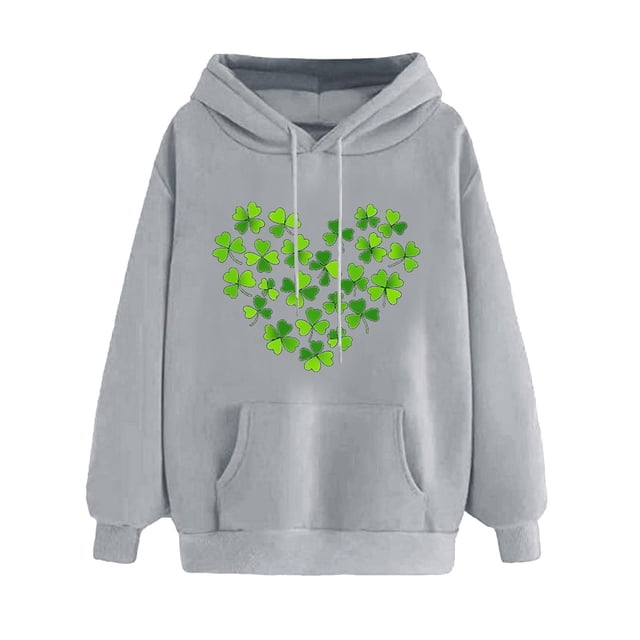 Plebaso Chandails en Molleton à Capuche pour Femmes pour la Saint-Patrick, Manches Longues, Imprimé Trèfle