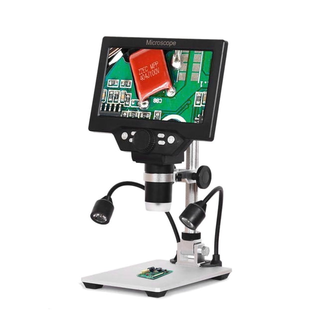 G1200 Digital Microscope 7 Inch Large Color Screen Base LCD Display 12MP 1-1200X Magnifier With Stand and Two Fill Lights
