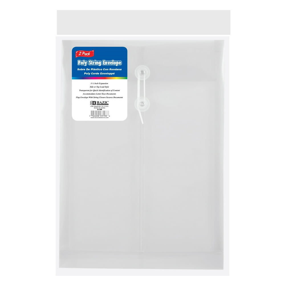 BAZIC Plastic Envelope Poly Envelopes, Letter Size Clear Folder String
