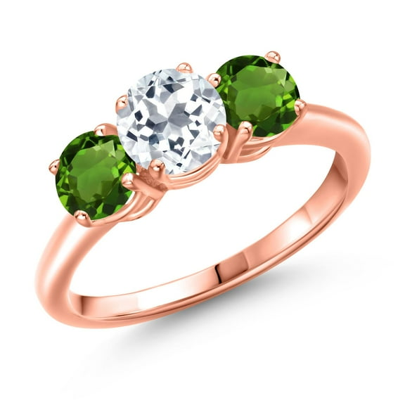 Gem Stone King 18K Rose Gold Plated Silver White Topaz and Green Chrome Diopside Engagement Ring for Women | 1.90 Cttw | Round 6MM | Gemstone November Birthstone | Size 8
